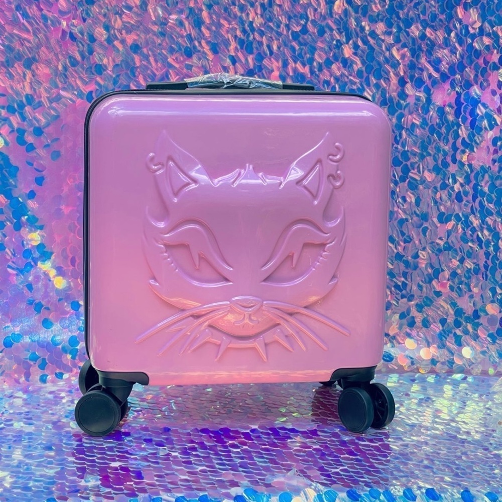 Dolls Kill Pastel Pink Punk Rock Kitty Cat Rolling Suitcase